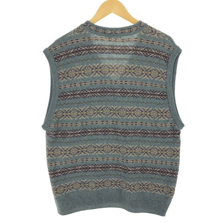 MARK AND SPENCER All-over Fair Isle Pattern V-neck wool knit vest, men's XL size /eaa434837