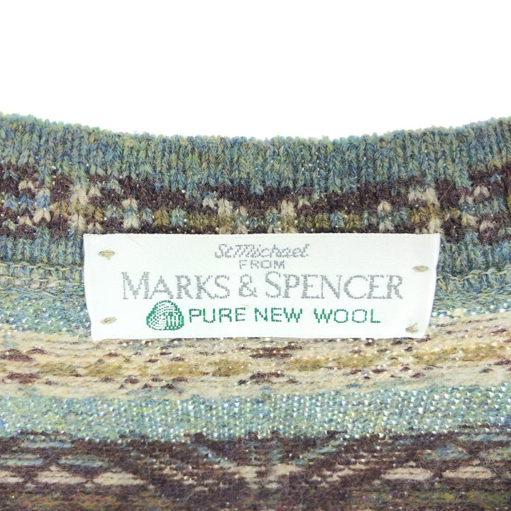 MARK AND SPENCER All-over Fair Isle Pattern V-neck wool knit vest, men's XL size /eaa434837