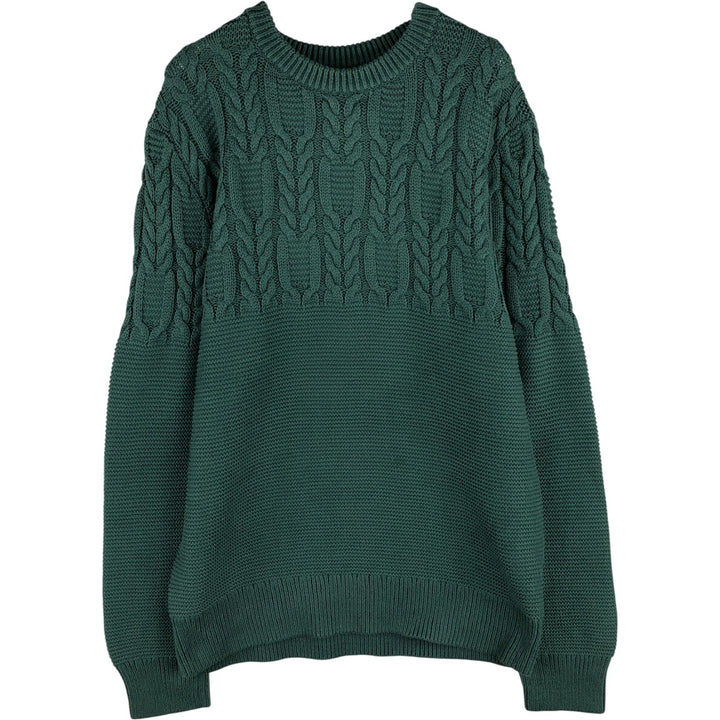2000'S J.Crew cable knit cotton sweater, men's size M cotton green type Vintage Second Hand