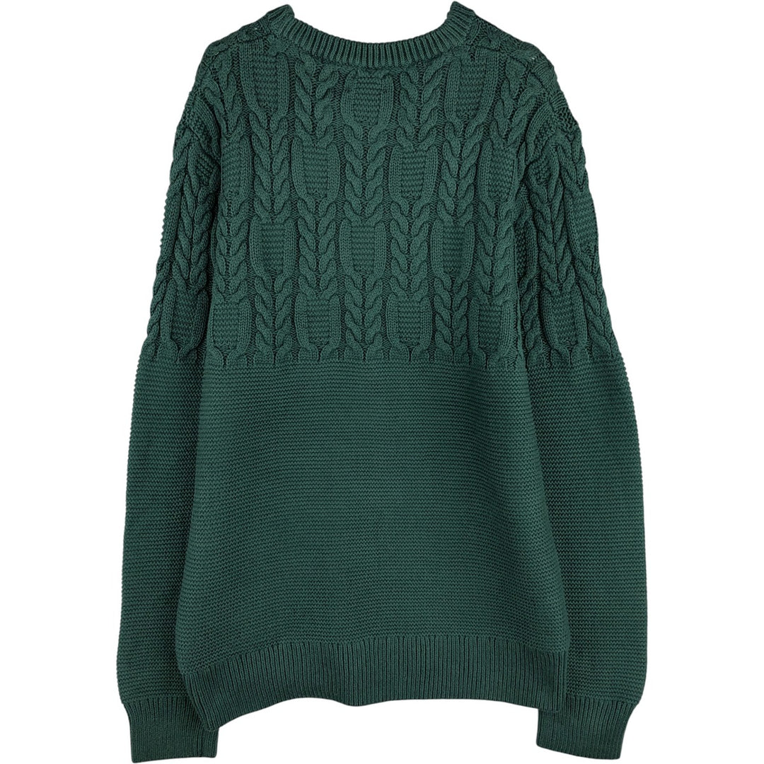 2000'S J.Crew cable knit cotton sweater, men's size M cotton green type Vintage Second Hand