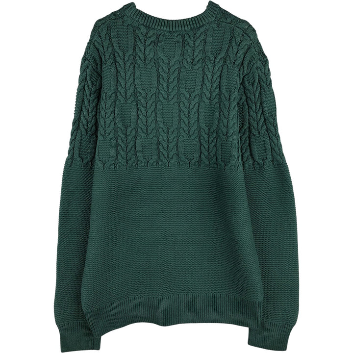 2000'S J.Crew cable knit cotton sweater, men's size M cotton green type Vintage Second Hand
