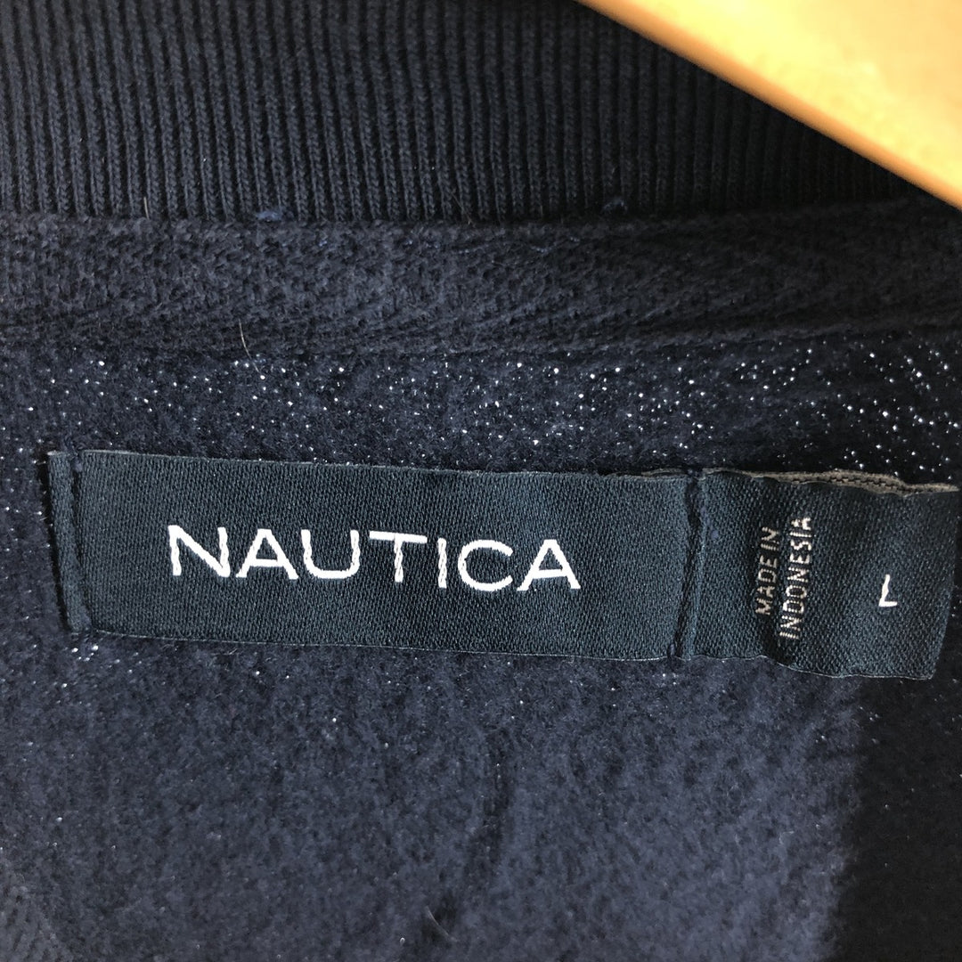 NAUTICA Check Pattern Half Zip Sweatshirt, Men's Size L cotton navy blue type Vintage Second Hand