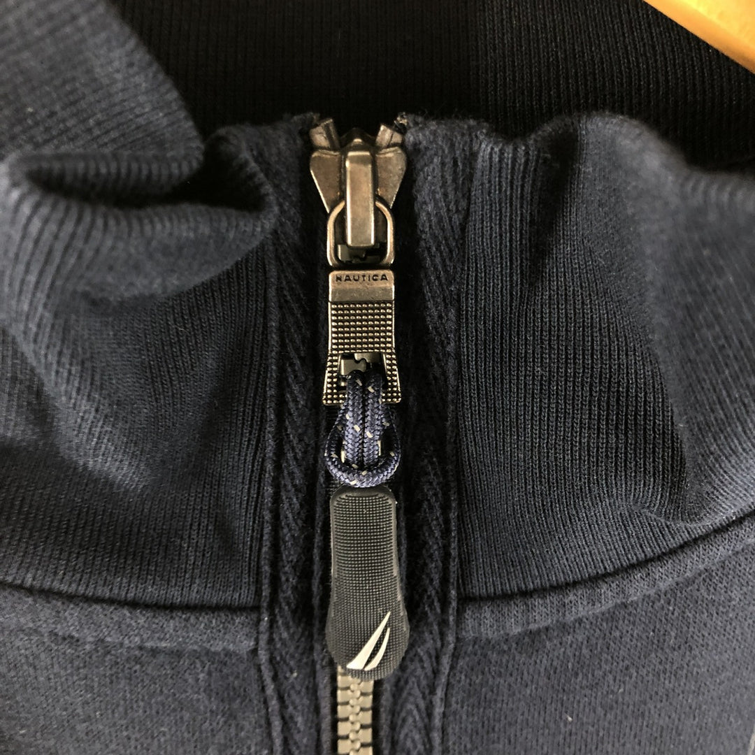 NAUTICA Check Pattern Half Zip Sweatshirt, Men's Size L cotton navy blue type Vintage Second Hand