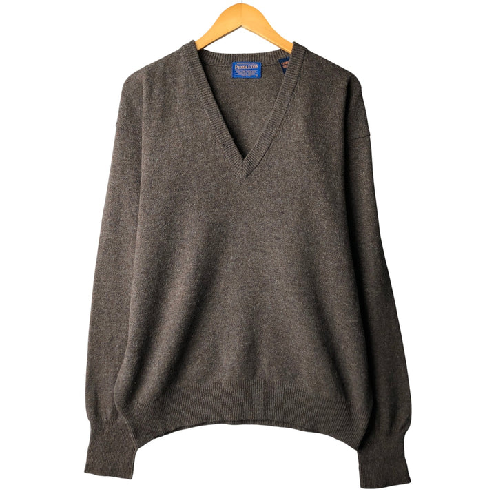 00'S Pendleton V-neck wool knit sweater, men's size L wool brown type Vintage Second Hand