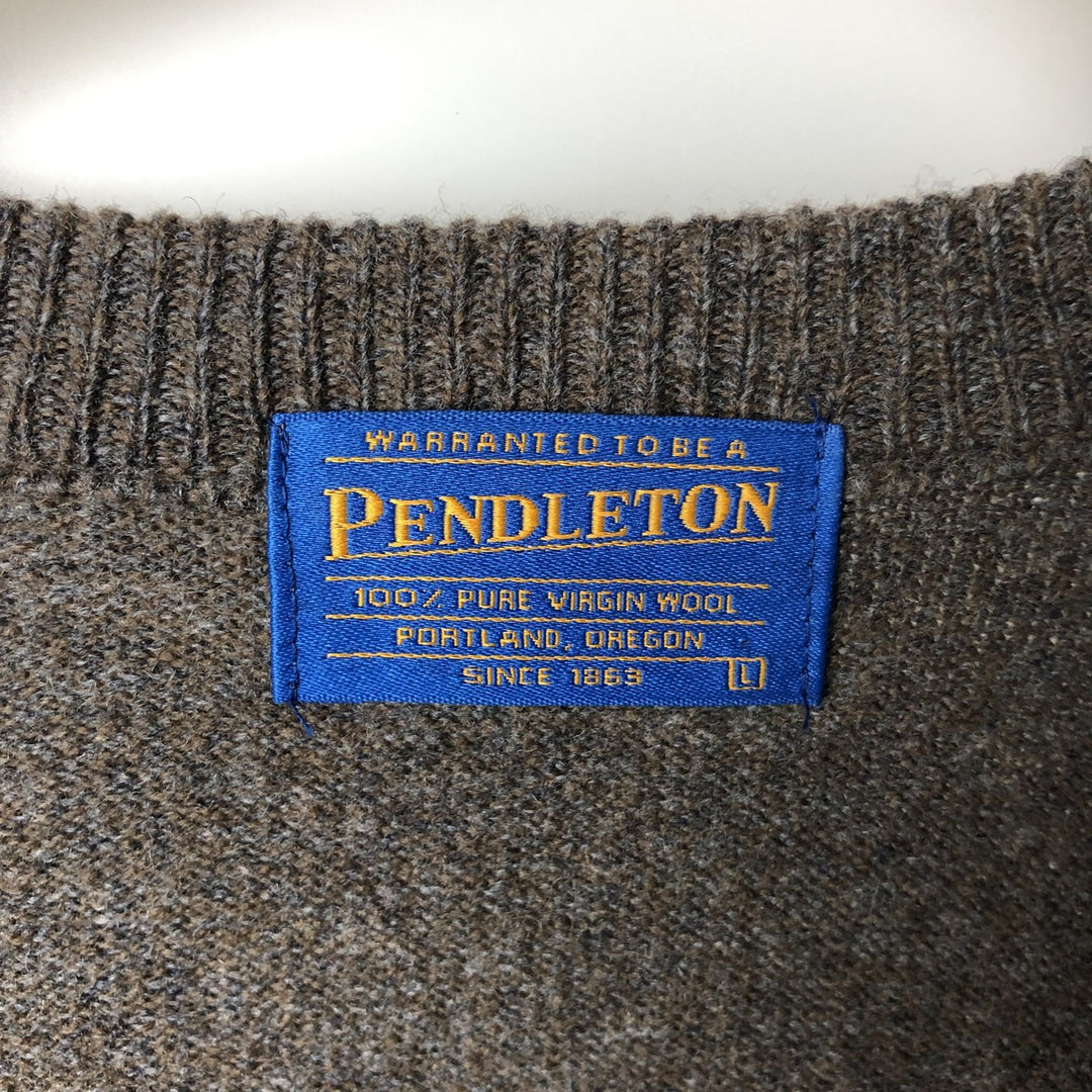 00'S Pendleton V-neck wool knit sweater, men's size L wool brown type Vintage Second Hand