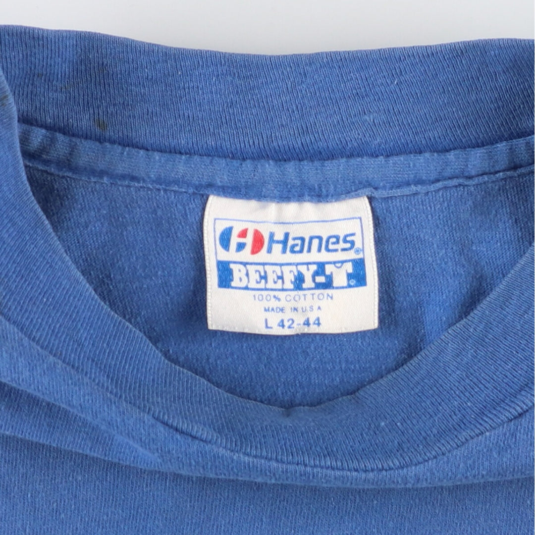 80'S Hanes BEEFY-T Blue Tag College T-shirt Made in USA Men's L Vintage /eaa435361