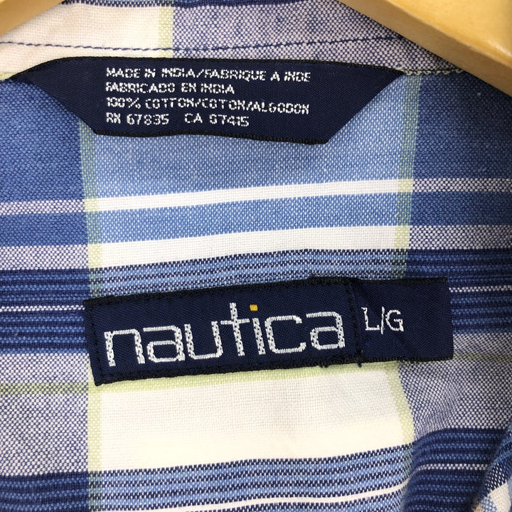 90'S NAUTICA Short Sleeve Button Down Check Shirt Men's L Vintage /eaa435429