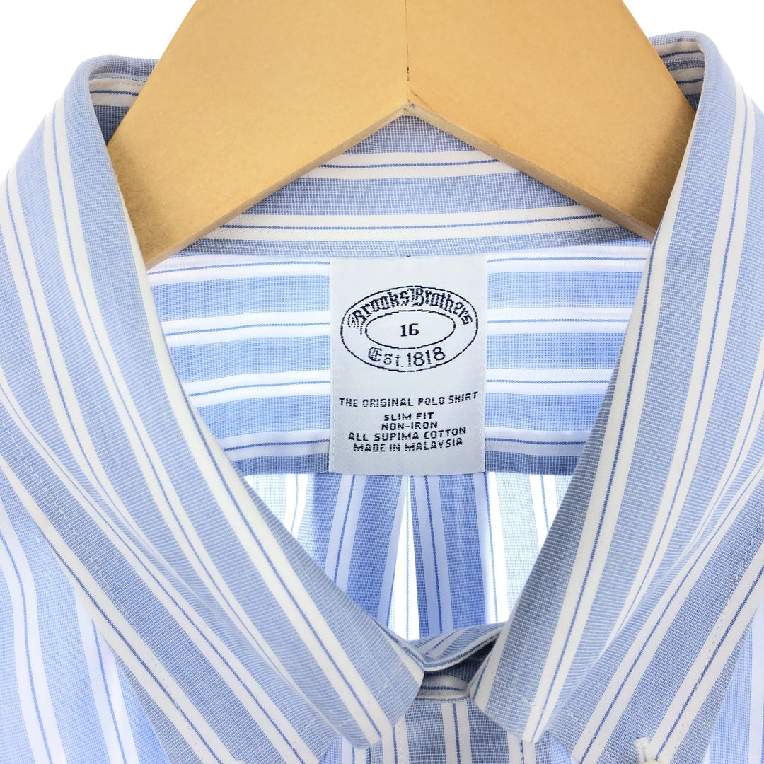 Brooks Brothers Est.1818 SLIM-FIT short sleeve button-down striped shirt, men's L /eaa435456