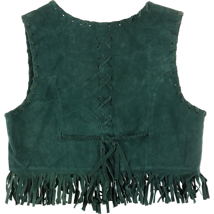 DON'T STOP Lace-up Fringe Leather Vest Women's L Vintage /eaa435533