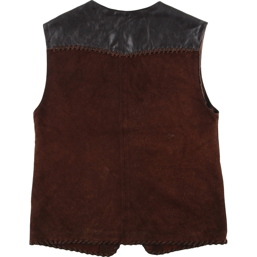 Leather-trimmed suede leather vest, made in Italy, women's L /eaa435535