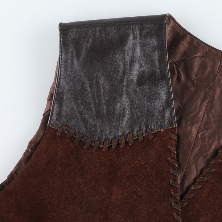 Leather-trimmed suede leather vest, made in Italy, women's L /eaa435535