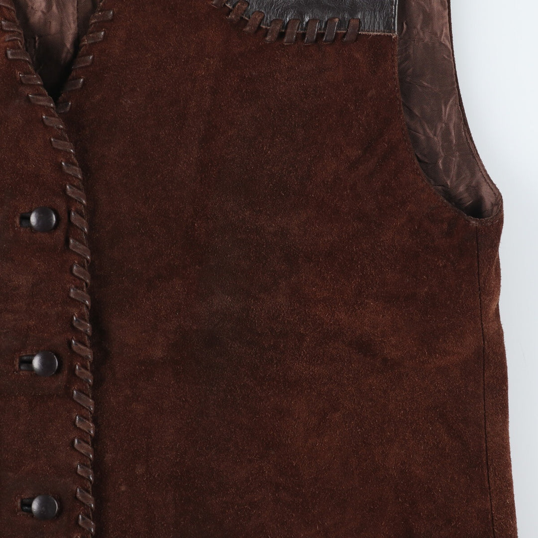 Leather-trimmed suede leather vest, made in Italy, women's L /eaa435535