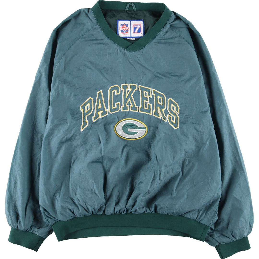 90'S LOGO7 NFL GREENBAY PACKERS V-neck nylon pullover Men's XL Vintage /eaa435552