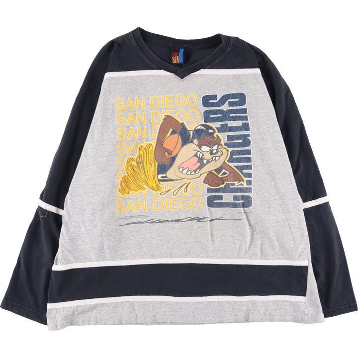 SUN V-neck NFL San Diego Chargers Looney Tunes character print long T-shirt long T men's XL /eaa435889