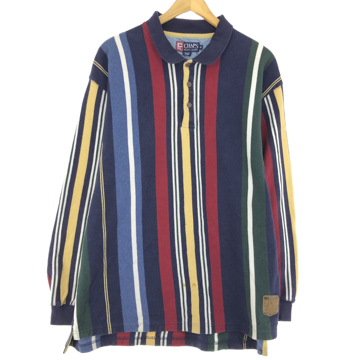 90'S Ralph Lauren CHAPS Long Sleeve Striped Polo Shirt Men's XL Vintage /eaa435895