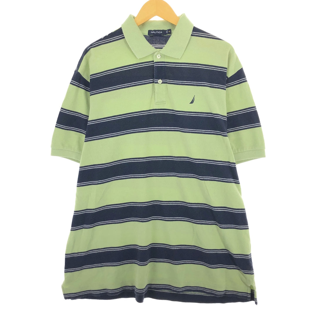 NAUTICA Short Sleeve Striped Polo Shirt Men's XL cotton green type Vintage Second Hand
