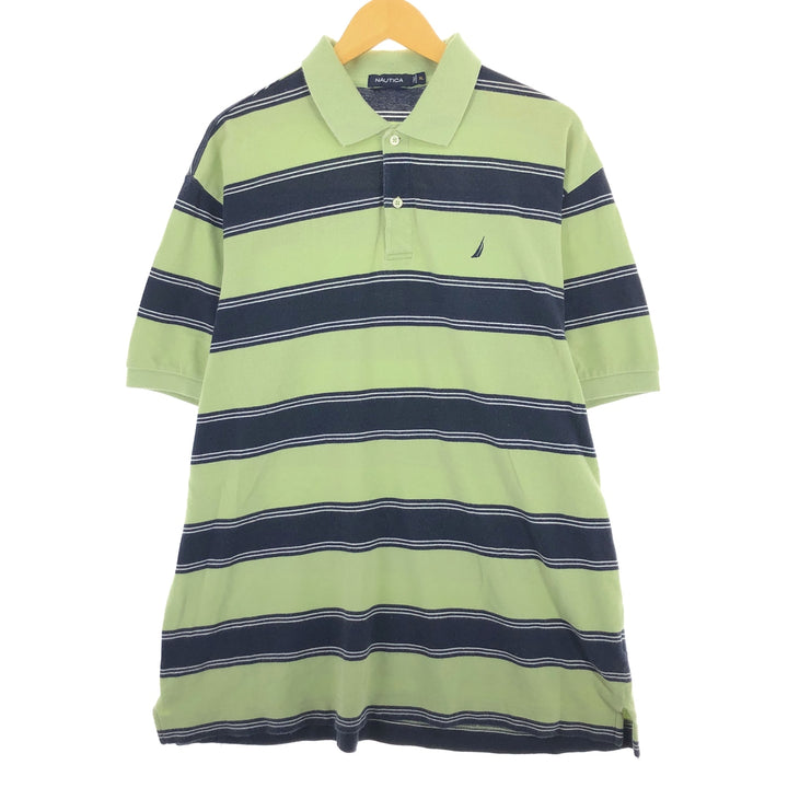 NAUTICA Short Sleeve Striped Polo Shirt Men's XL cotton green type Vintage Second Hand