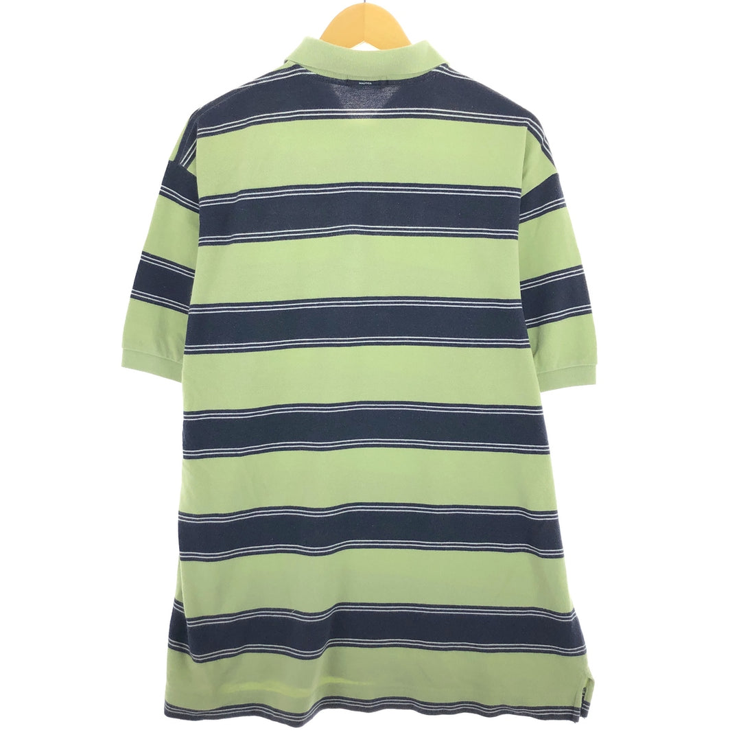 NAUTICA Short Sleeve Striped Polo Shirt Men's XL cotton green type Vintage Second Hand