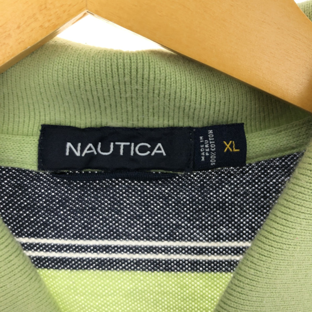 NAUTICA Short Sleeve Striped Polo Shirt Men's XL cotton green type Vintage Second Hand