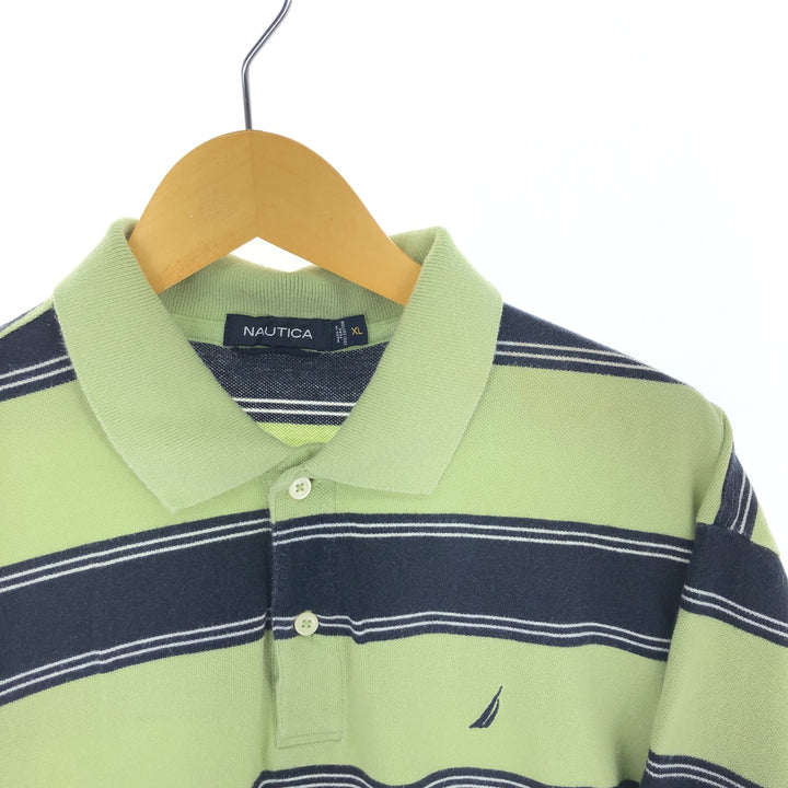 NAUTICA Short Sleeve Striped Polo Shirt Men's XL cotton green type Vintage Second Hand