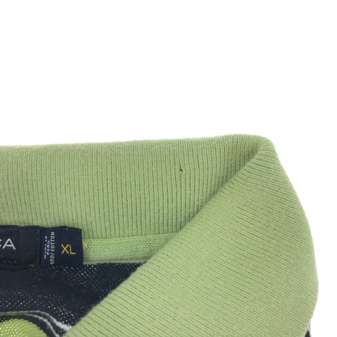 NAUTICA Short Sleeve Striped Polo Shirt Men's XL cotton green type Vintage Second Hand