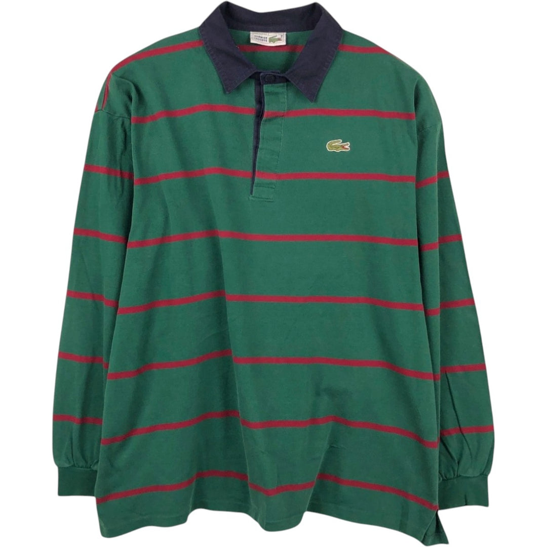 Lacoste CHEMISE French Lacoste Striped Pattern Long-Sleeve Rugby Shirt, Size 7 (Men's XXL equivalent) cotton green type Vintage Second Hand