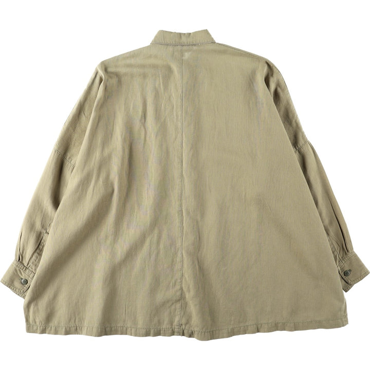 90'S Gene Ewing BIS Long-Sleeve Linen Box Shirt, Made in USA, Women's Size M (Equivalent), Vintage linen Khaki type Vintage Second Hand