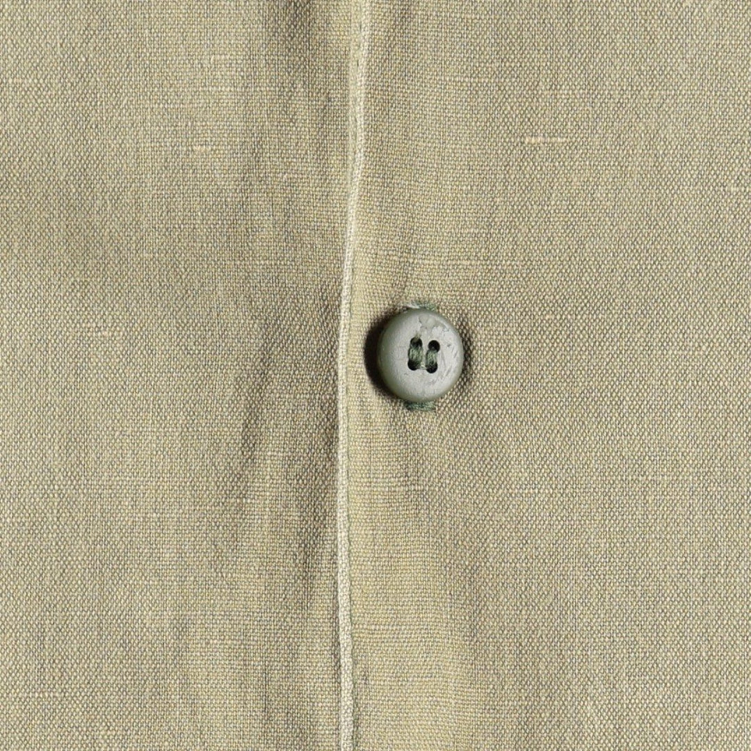 90'S Gene Ewing BIS Long-Sleeve Linen Box Shirt, Made in USA, Women's Size M (Equivalent), Vintage linen Khaki type Vintage Second Hand