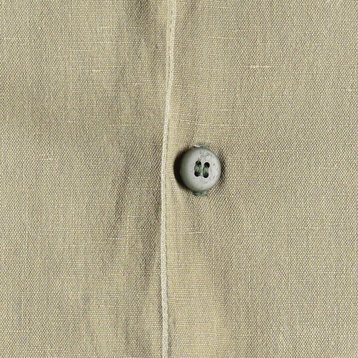 90'S Gene Ewing BIS Long-Sleeve Linen Box Shirt, Made in USA, Women's Size M (Equivalent), Vintage linen Khaki type Vintage Second Hand