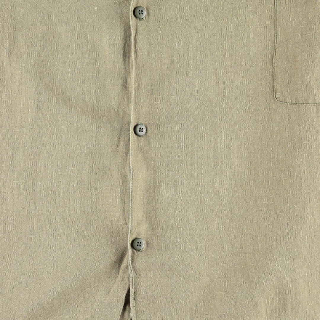 90'S Gene Ewing BIS Long-Sleeve Linen Box Shirt, Made in USA, Women's Size M (Equivalent), Vintage linen Khaki type Vintage Second Hand
