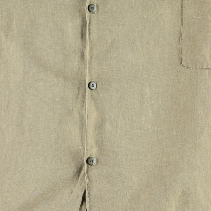 90'S Gene Ewing BIS Long-Sleeve Linen Box Shirt, Made in USA, Women's Size M (Equivalent), Vintage linen Khaki type Vintage Second Hand