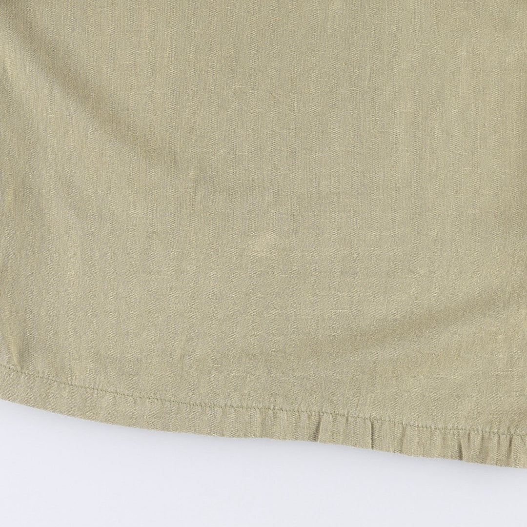 90'S Gene Ewing BIS Long-Sleeve Linen Box Shirt, Made in USA, Women's Size M (Equivalent), Vintage linen Khaki type Vintage Second Hand