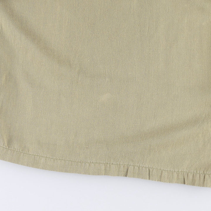 90'S Gene Ewing BIS Long-Sleeve Linen Box Shirt, Made in USA, Women's Size M (Equivalent), Vintage linen Khaki type Vintage Second Hand