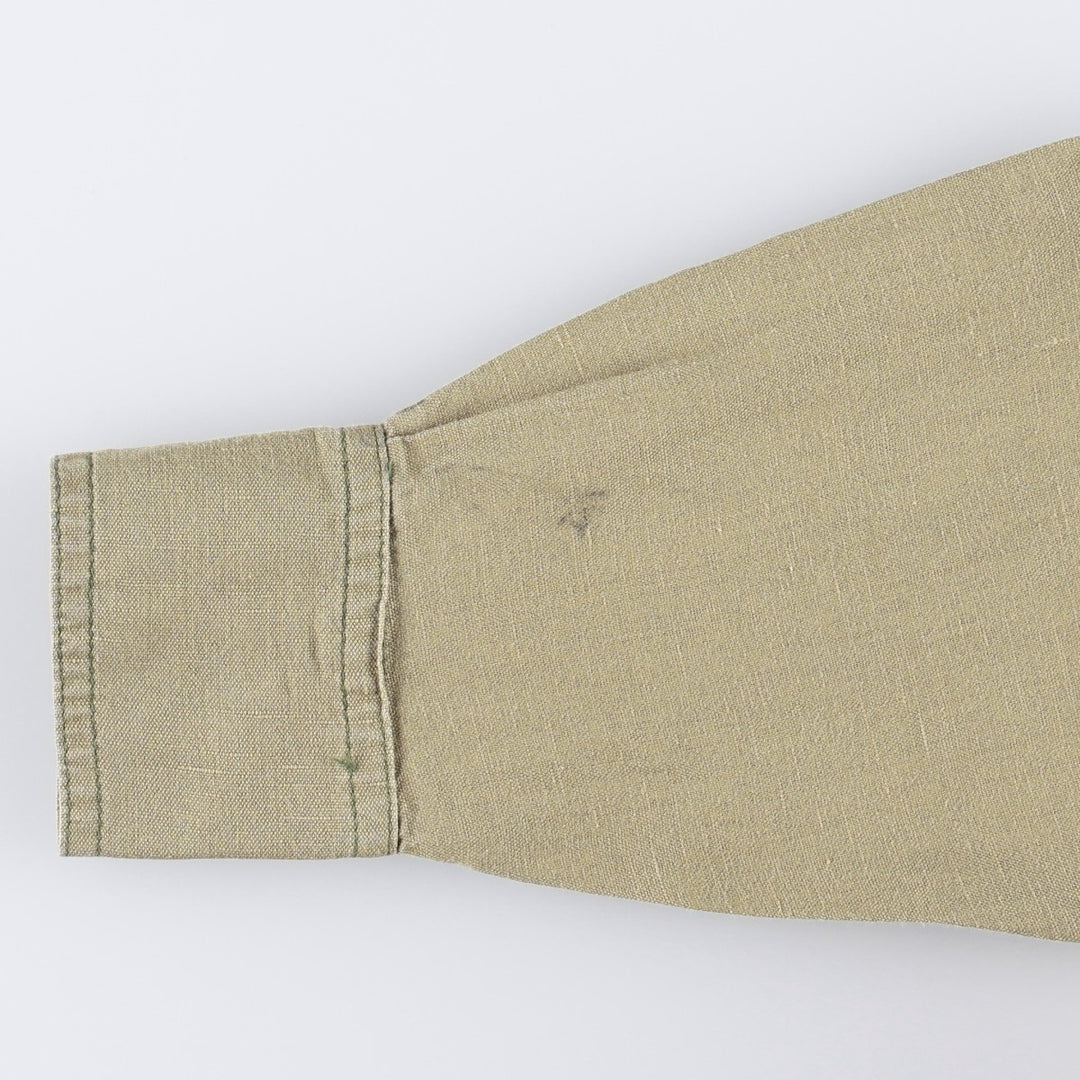 90'S Gene Ewing BIS Long-Sleeve Linen Box Shirt, Made in USA, Women's Size M (Equivalent), Vintage linen Khaki type Vintage Second Hand