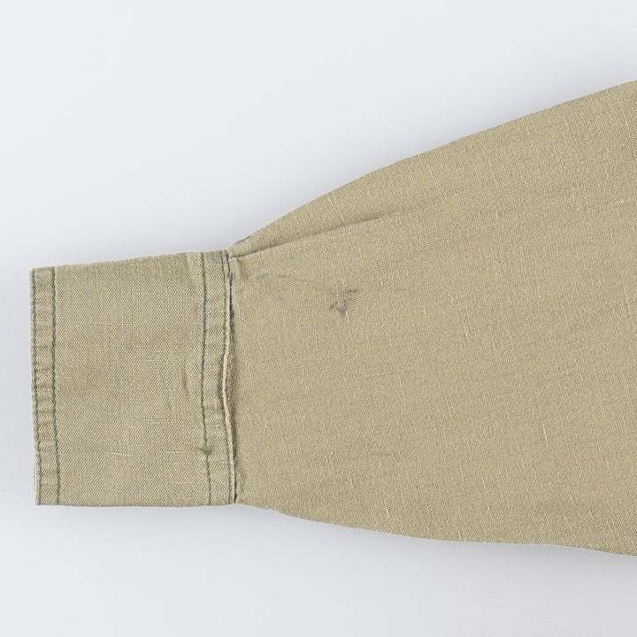 90'S Gene Ewing BIS Long-Sleeve Linen Box Shirt, Made in USA, Women's Size M (Equivalent), Vintage linen Khaki type Vintage Second Hand