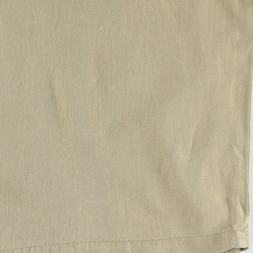 90'S Gene Ewing BIS Long-Sleeve Linen Box Shirt, Made in USA, Women's Size M (Equivalent), Vintage linen Khaki type Vintage Second Hand