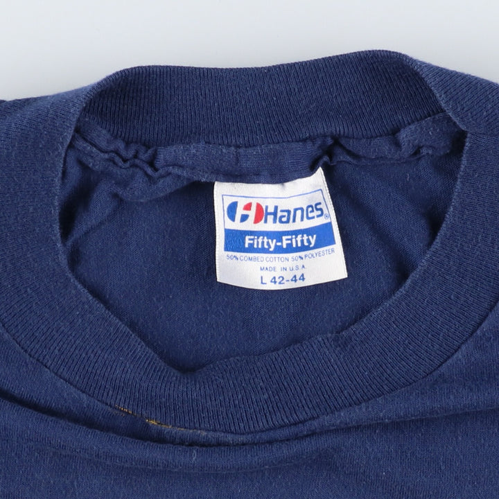 80'S Hanes Fifty-Fifty Blue Tag Printed T-Shirt Made in USA Men's L Size Vintage /eaa437525
