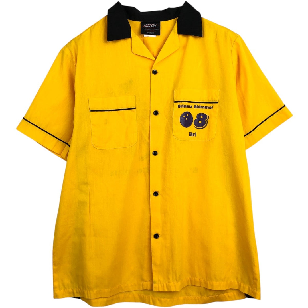 Hilton bowling shirt, boxy style, men's size M (approx.) cotton yellow type Vintage Second Hand