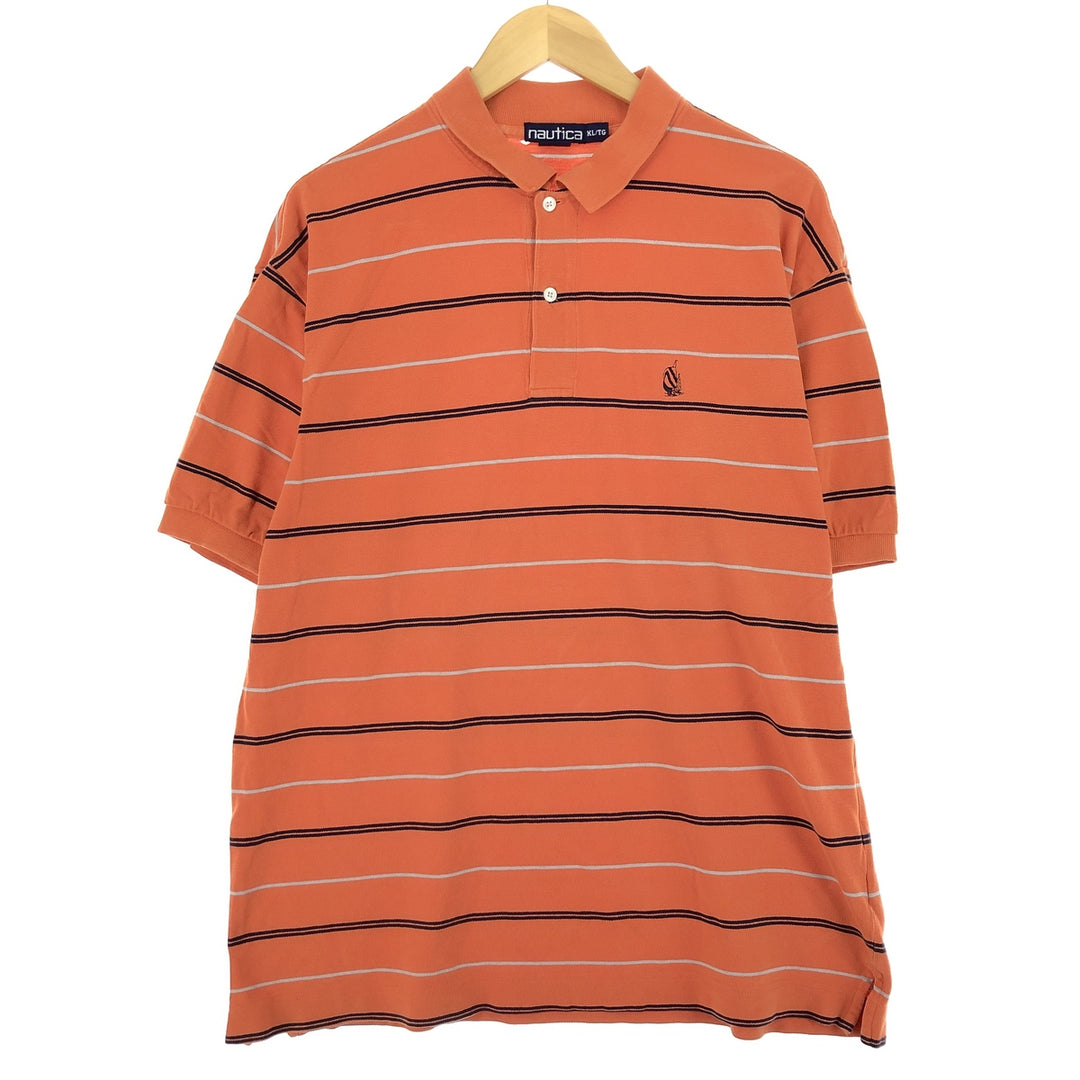 90'S NAUTICA Short Sleeve Striped Polo Shirt Men's XL Vintage cotton orange type Vintage Second Hand