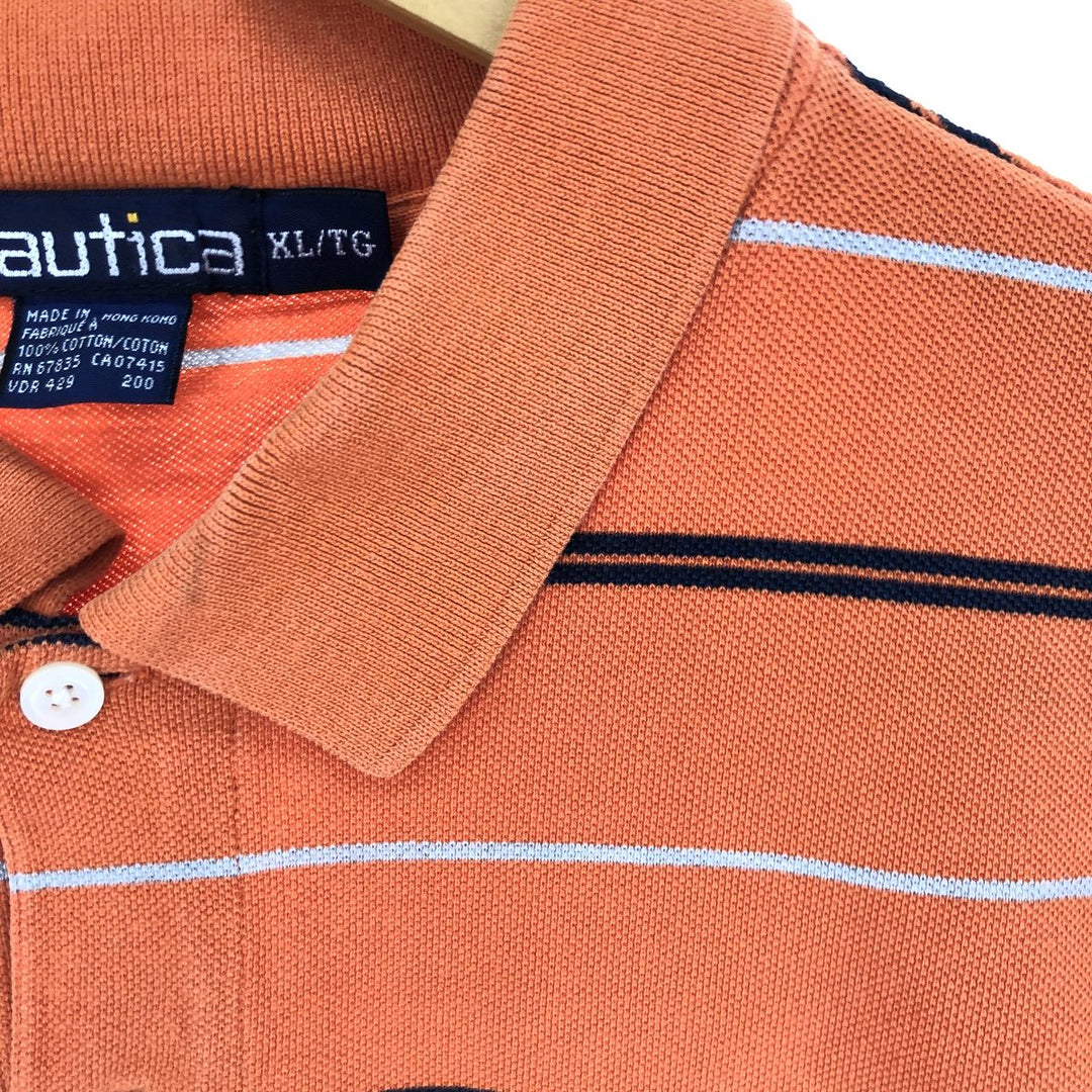 90'S NAUTICA Short Sleeve Striped Polo Shirt Men's XL Vintage cotton orange type Vintage Second Hand