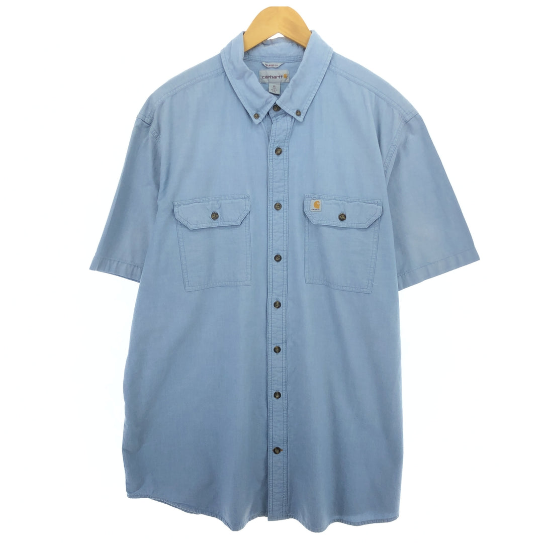 Dickies Relaxed Fit Button-down Short Sleeve Work Shirt, Men's XL cotton Blue type light blue Vintage Second Hand