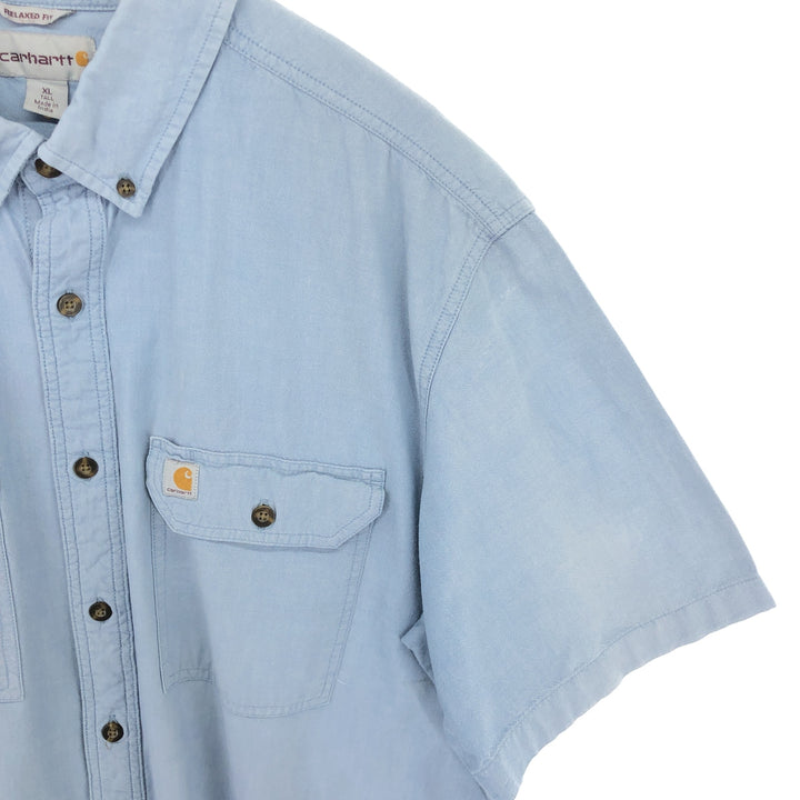 Dickies Relaxed Fit Button-down Short Sleeve Work Shirt, Men's XL cotton Blue type light blue Vintage Second Hand