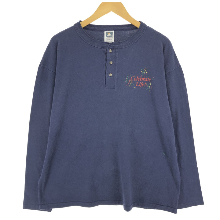 90'S COTTON DELUXE Henley neck long T-shirt, long sleeve T, made in USA, men's XL equivalent, vintage /eaa437907