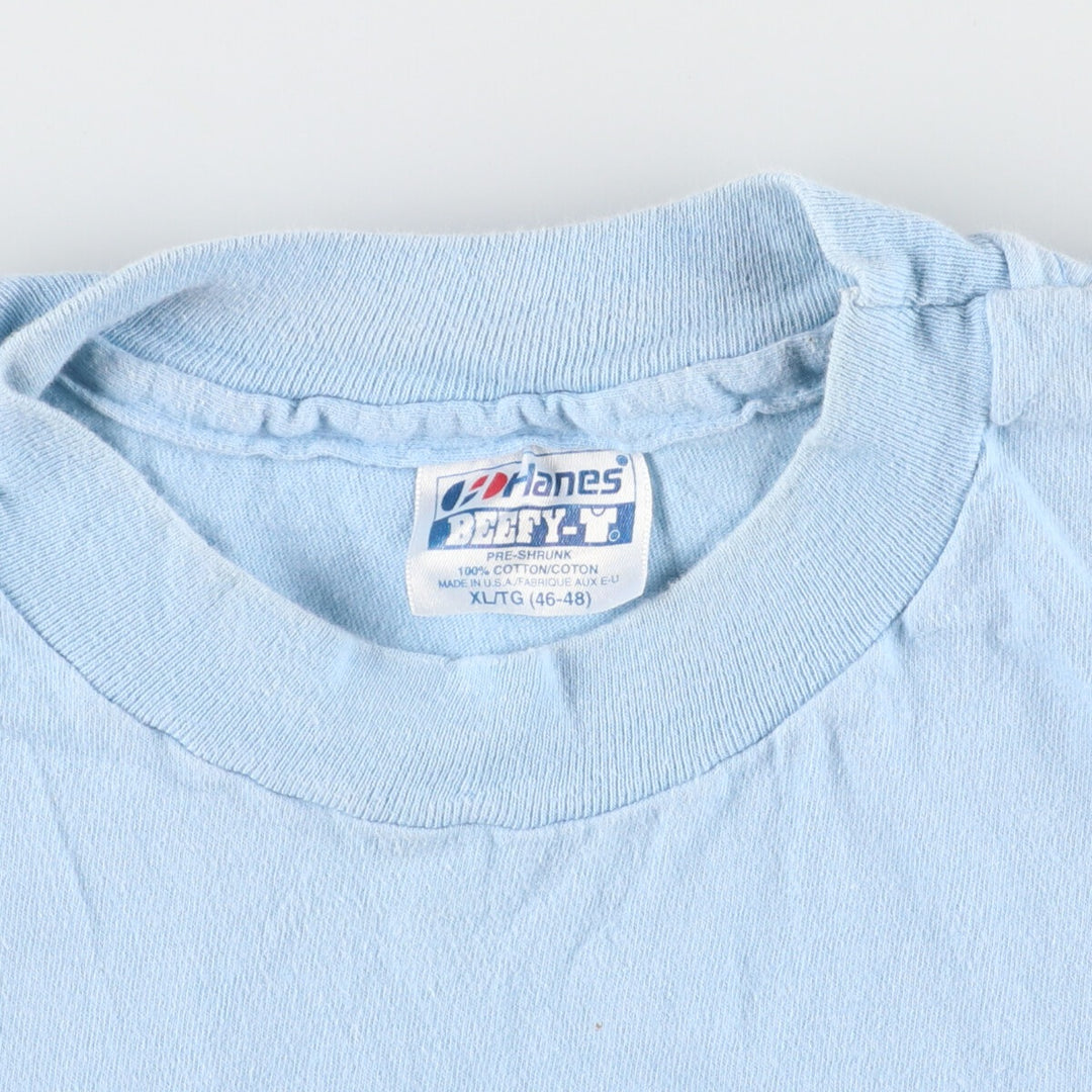 80'S Hanes BEEFY-T Blue Tag Back Print Printed T-Shirt Made in USA Men's XL Vintage /eaa438304