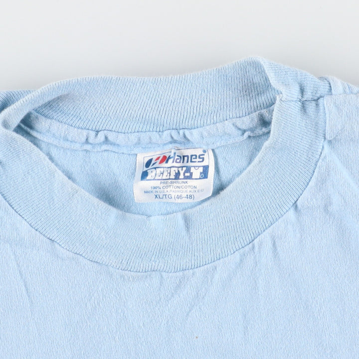 80'S Hanes BEEFY-T Blue Tag Back Print Printed T-Shirt Made in USA Men's XL Vintage /eaa438304