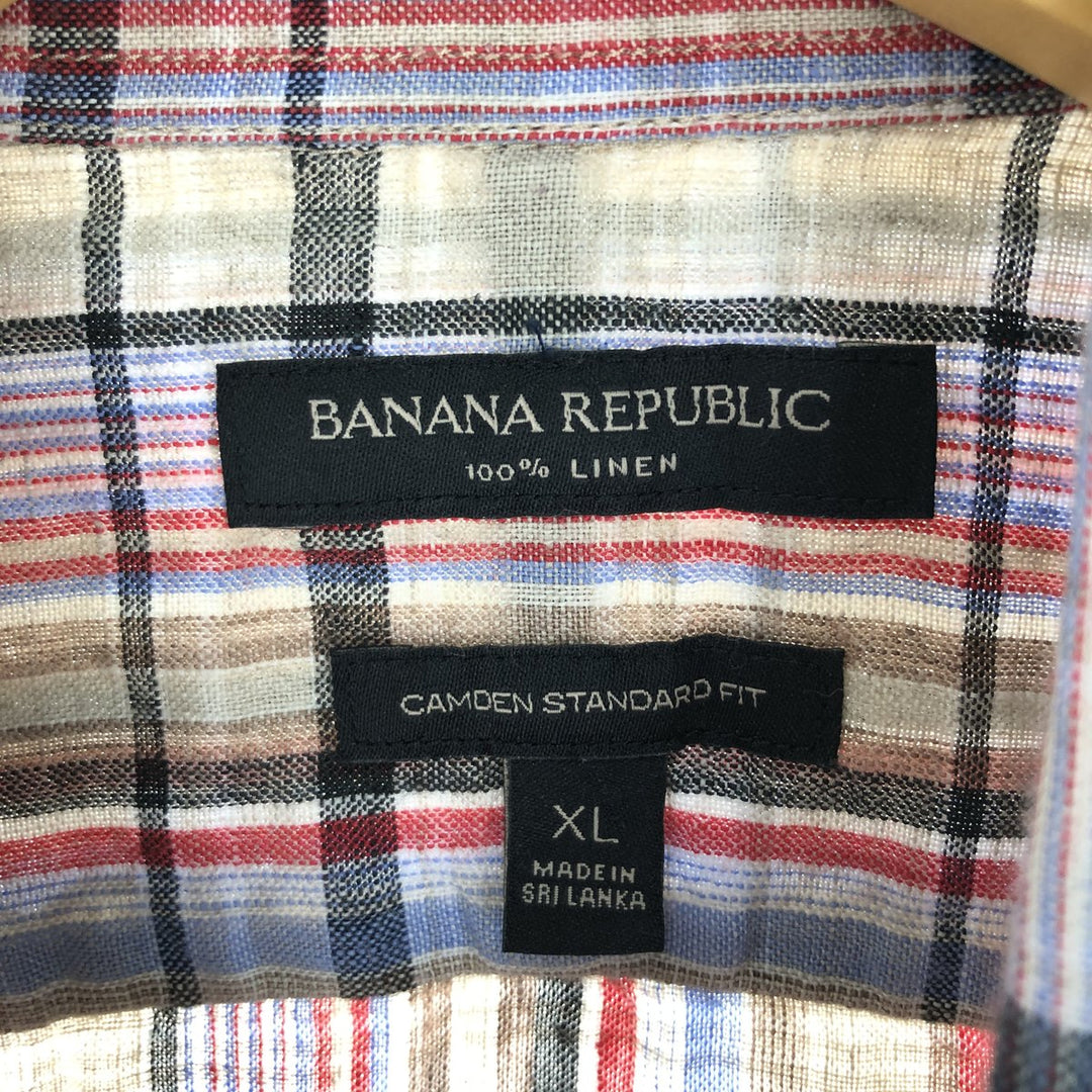 Banana Republic Camden Standard Fit Check Pattern Short Sleeve Linen Button Down Shirt Men's XL /eaa438562