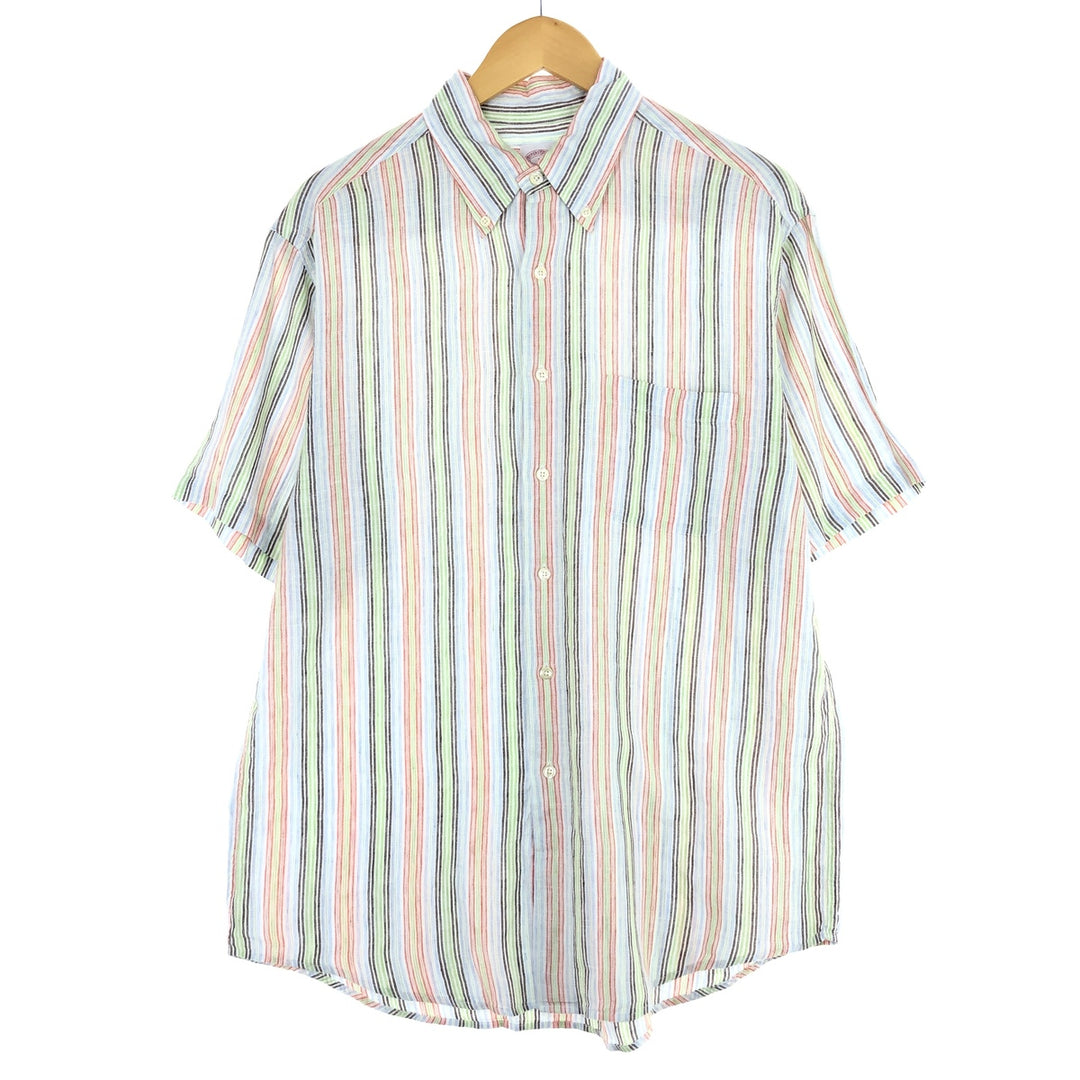 Brooks Brothers 346 Multi-Stripe Short Sleeve Linen Button-Down Shirt, Men's Medium / eaa438577