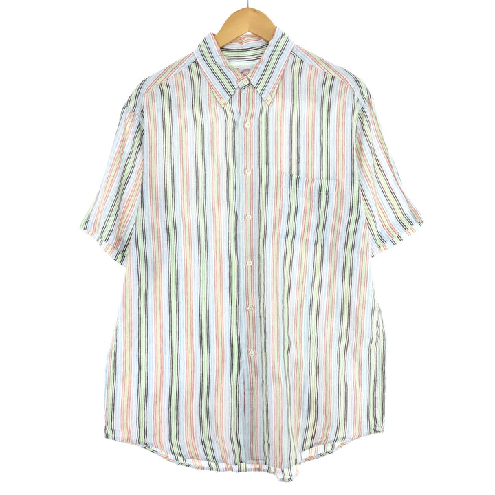 Brooks Brothers 346 Multi-Stripe Short Sleeve Linen Button-Down Shirt, Men's Medium / eaa438577