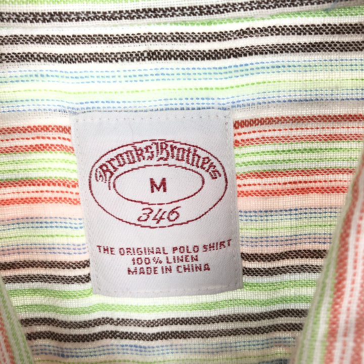 Brooks Brothers 346 Multi-Stripe Short Sleeve Linen Button-Down Shirt, Men's Medium / eaa438577