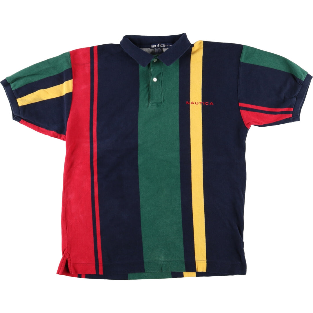 90'S NAUTICA Multi-stripe Short Sleeve Striped Polo Shirt Men's XL Vintage /eaa438655